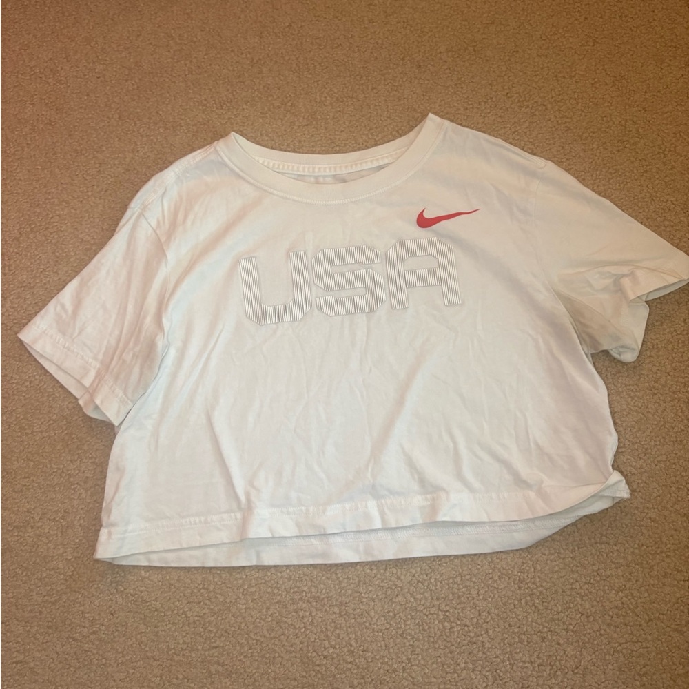 Nike White Tee with Red Logo and USA Design